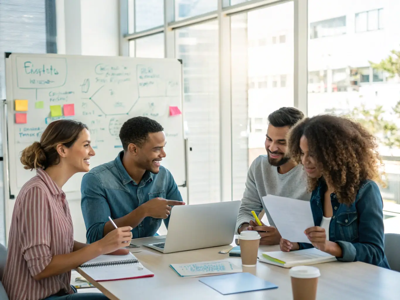 A content strategy session with a team of experts, brainstorming ideas and planning a content calendar to attract and engage the target audience.